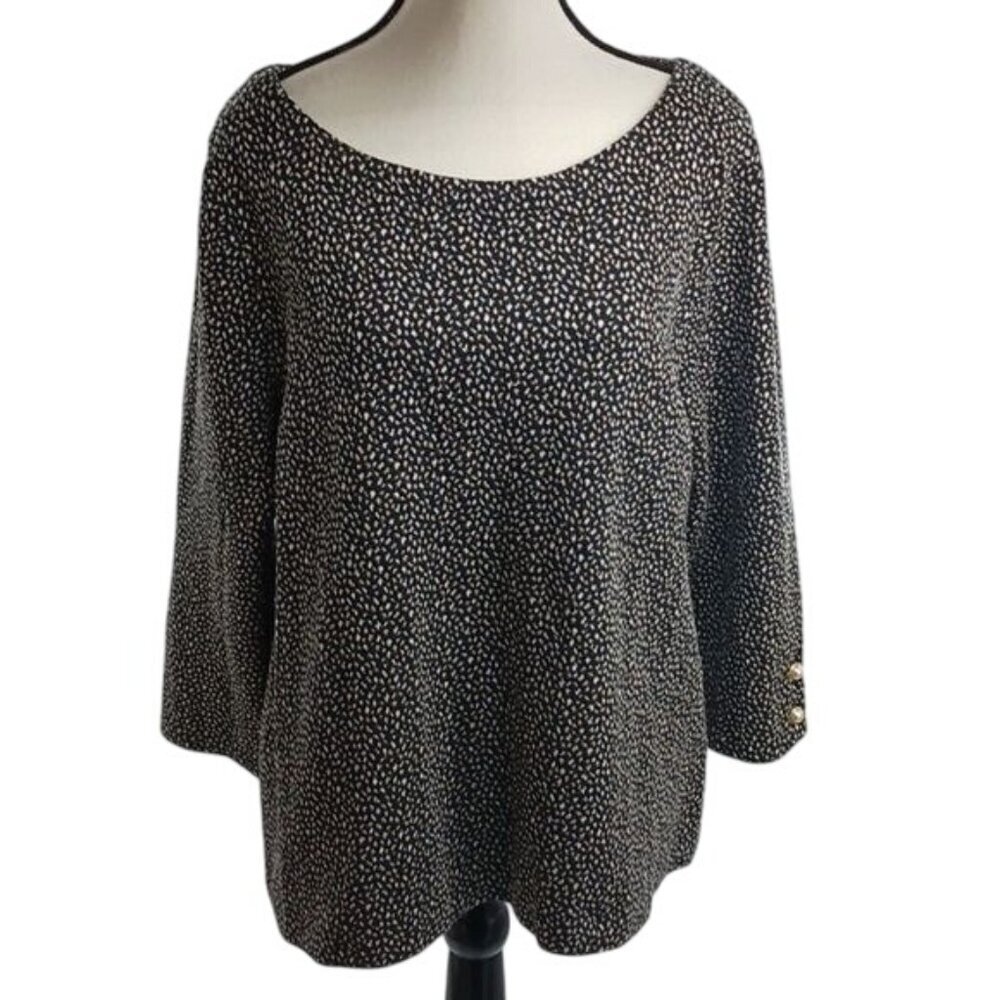 Talbots Womens XL Black White Animal Print Sweater 3/4 Sleeve Knit Pullover Top